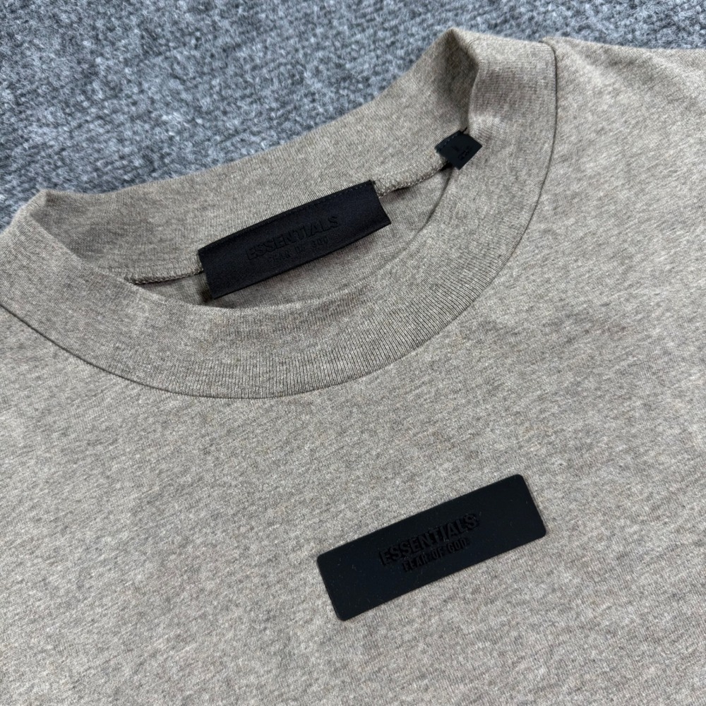 Fear of God Essentials T-Shirt Large Tan Heather Gray Oversized Rubber Logo Men